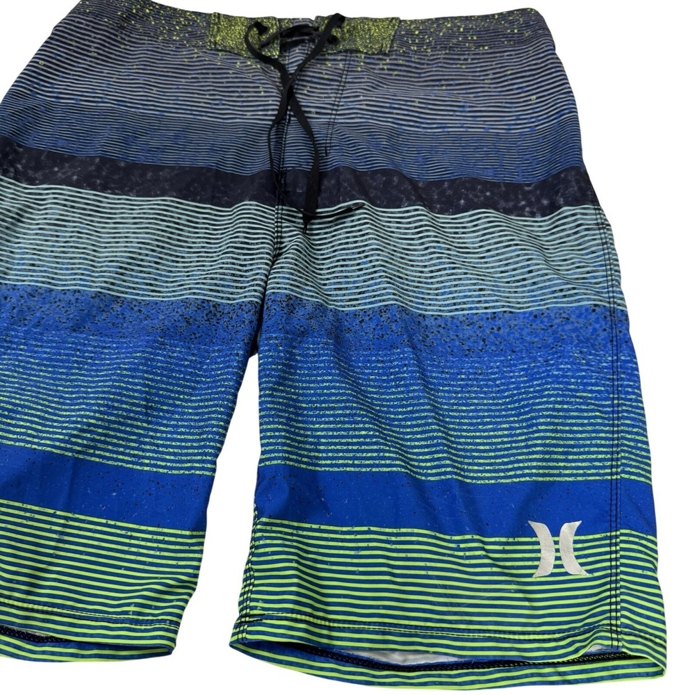 Hurley Phantom Board Shorts Mens 29‎ Blue Green Striped Surf Swim Trunks Stretch - Picture 2 of 7